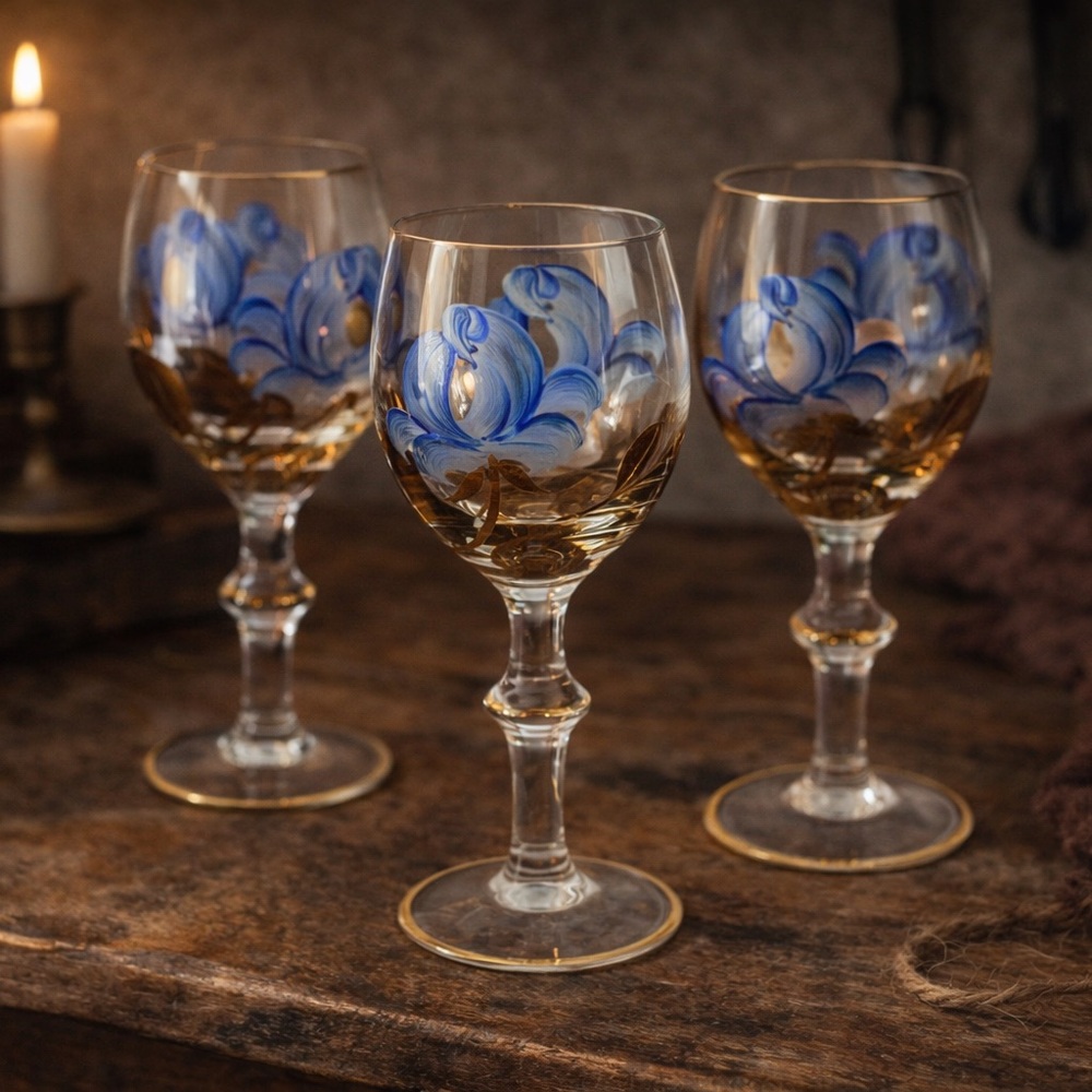 Vintage port glasses gold trim set of 3